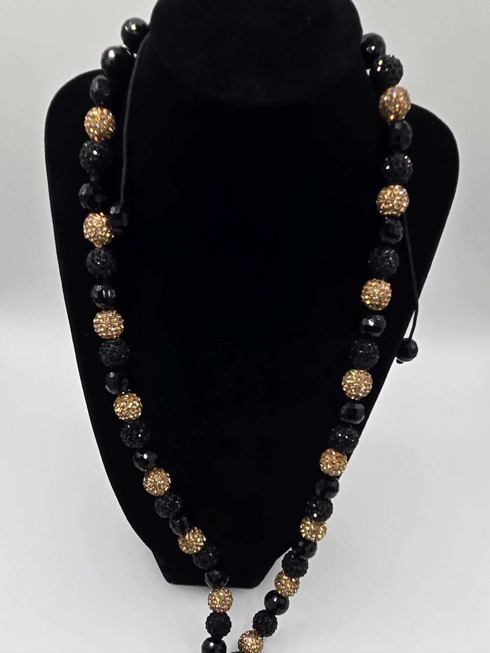 Vintage Natasha Black and Gold Beaded Pave Crystle Necklace